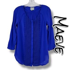 Maeve Anthropologie Crescent Street Button Down Royal Blue Blouse Womens Sz 4